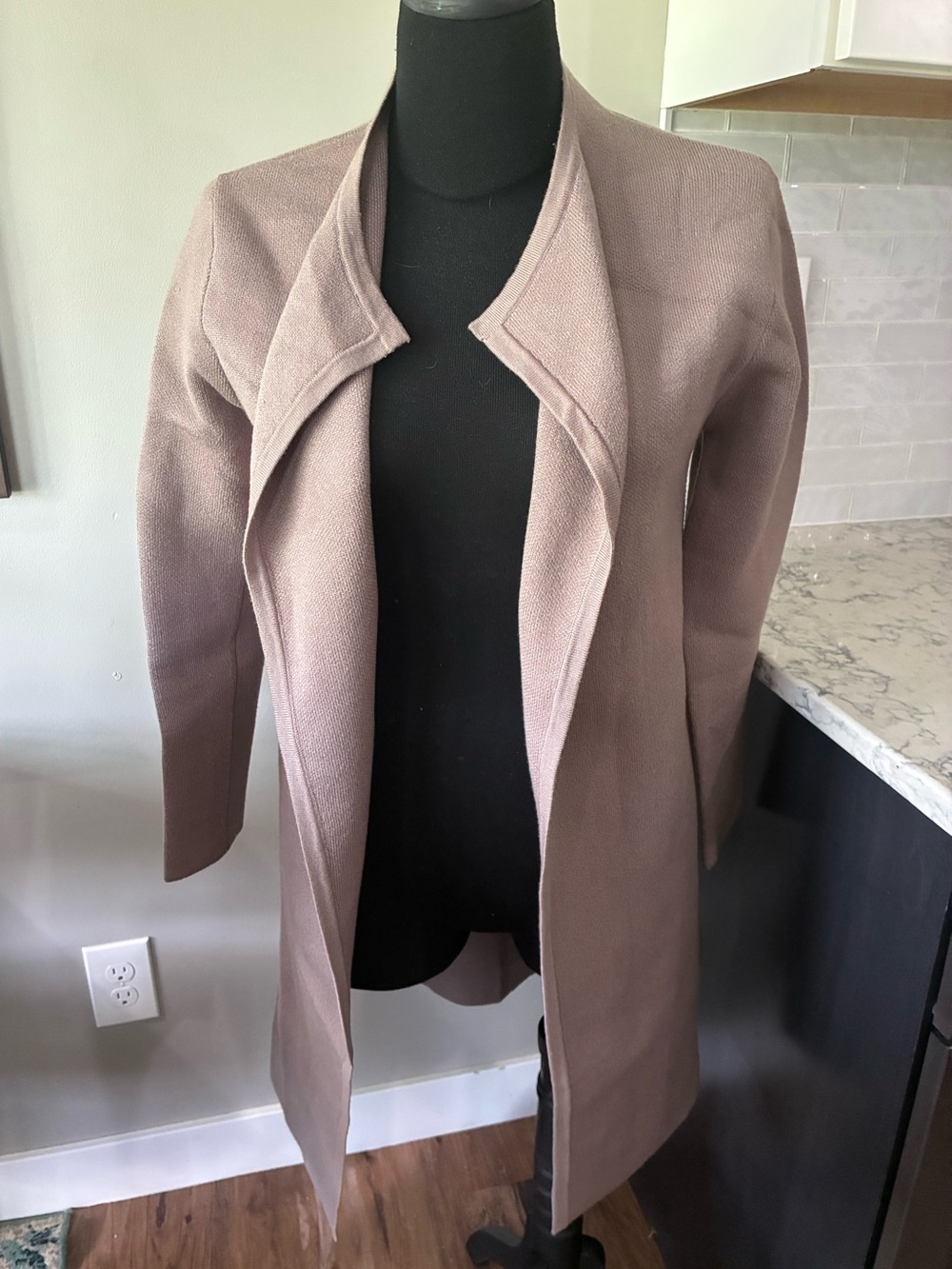 Anrabess Womens S Drape Open-Front Long Cardigan Taupe Soft Lagenlook Sweater